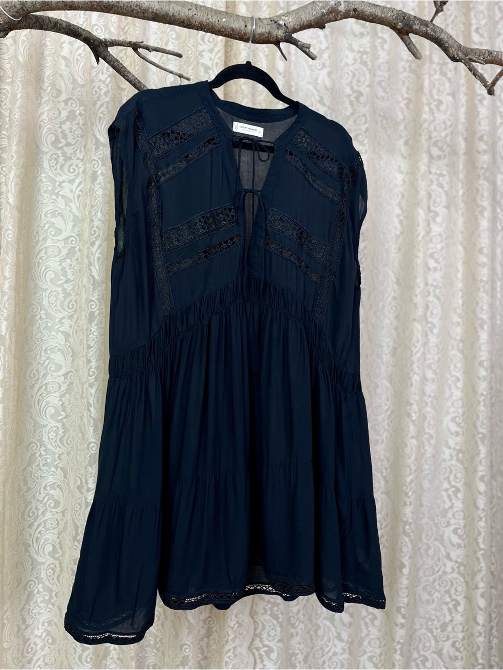 Lucky Brand Black Sleeveless Lace-Trim Swim Coverup Size XL